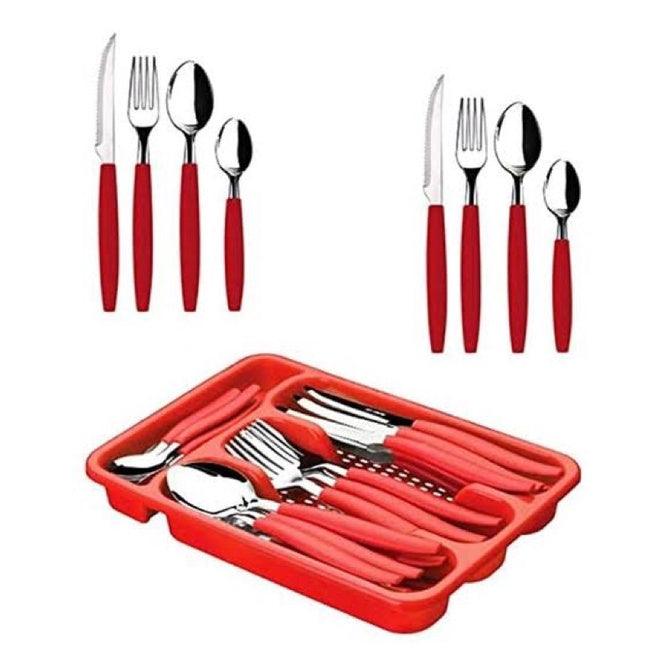 Jogo De Talheres Inox Com 24 Peças + Suporte Gaveteiro - tanamão