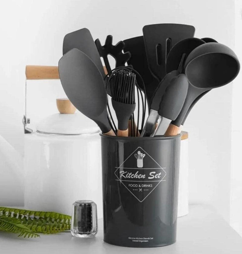 Kit 12 Peças Utensílios De Silicone e Bambo - tanamao