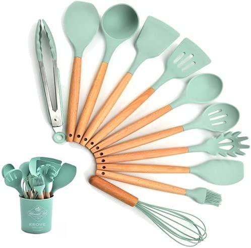 Kit 12 Peças Utensílios De Silicone e Bambo - tanamao
