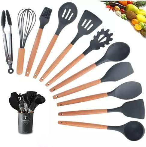 Kit 12 Peças Utensílios De Silicone e Bambo - tanamao